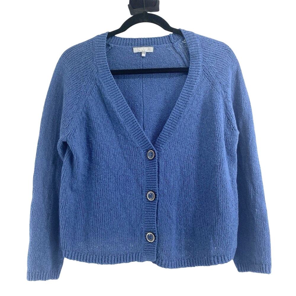 Habitat V Neck Cardigan Women’s Sz Small Blue Cropped Knit Boho Cotton Classic